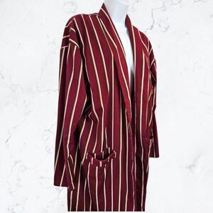 Everly Maroon Burgundy Striped Menswear Academia Style Blazer Open Front Duster